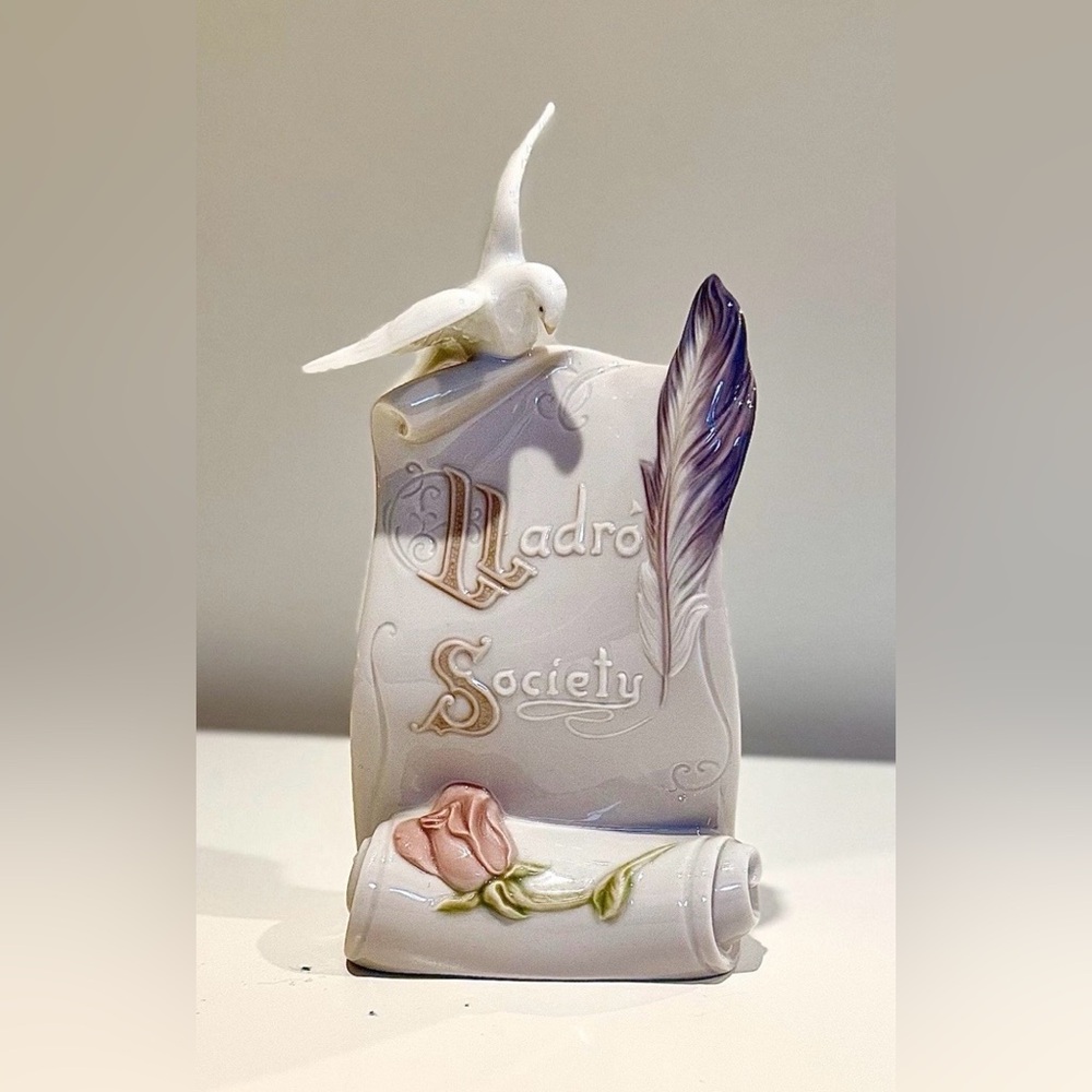 Lladro Society Porcelain Figurine with Bird and Scroll